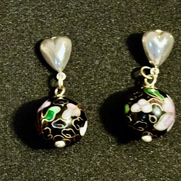 Black cloisonné Rounds, Masha Archer designer earrings